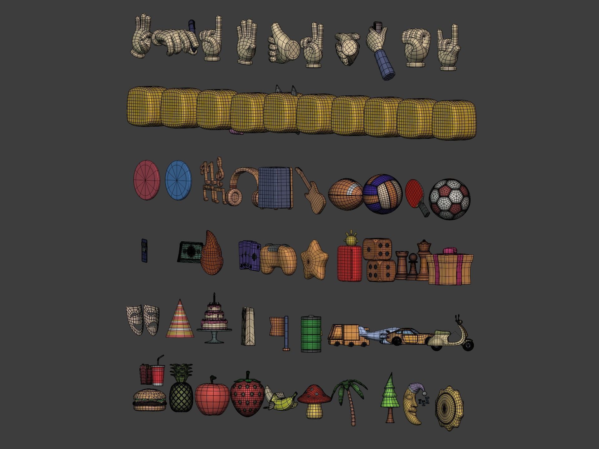 Cartoon Hand - Icon Pack - Smiley Sun Game Car Airplane Ball Low-poly 3D model_10