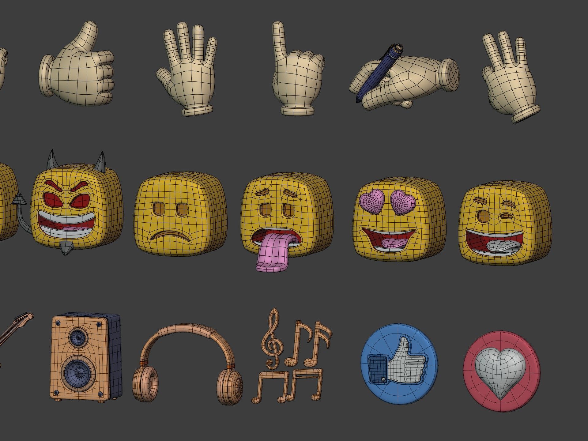 Cartoon Hand - Icon Pack - Smiley Sun Game Car Airplane Ball Low-poly 3D model_12