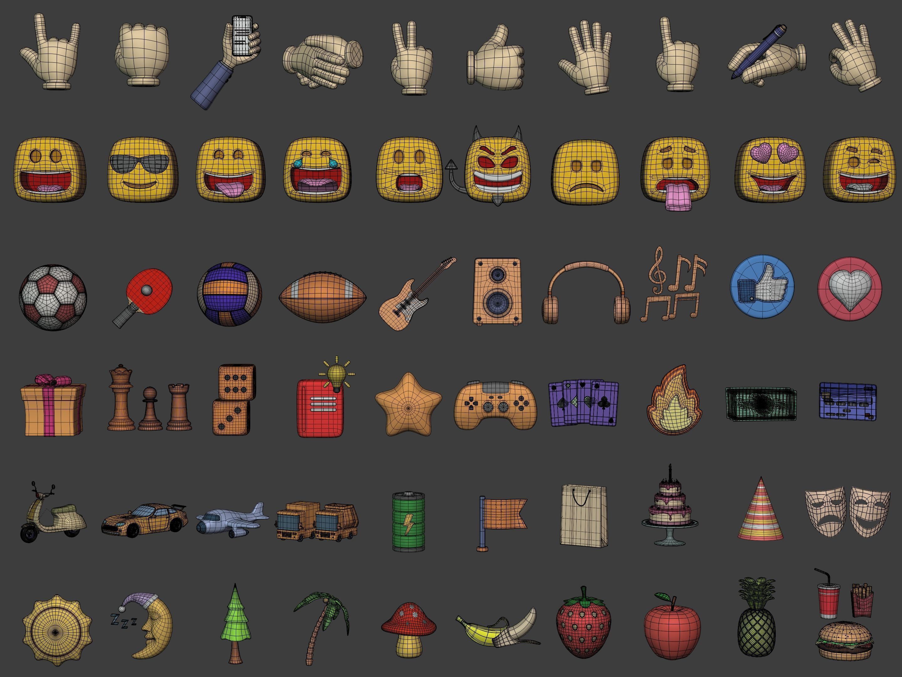 Cartoon Hand - Icon Pack - Smiley Sun Game Car Airplane Ball Low-poly 3D model_2