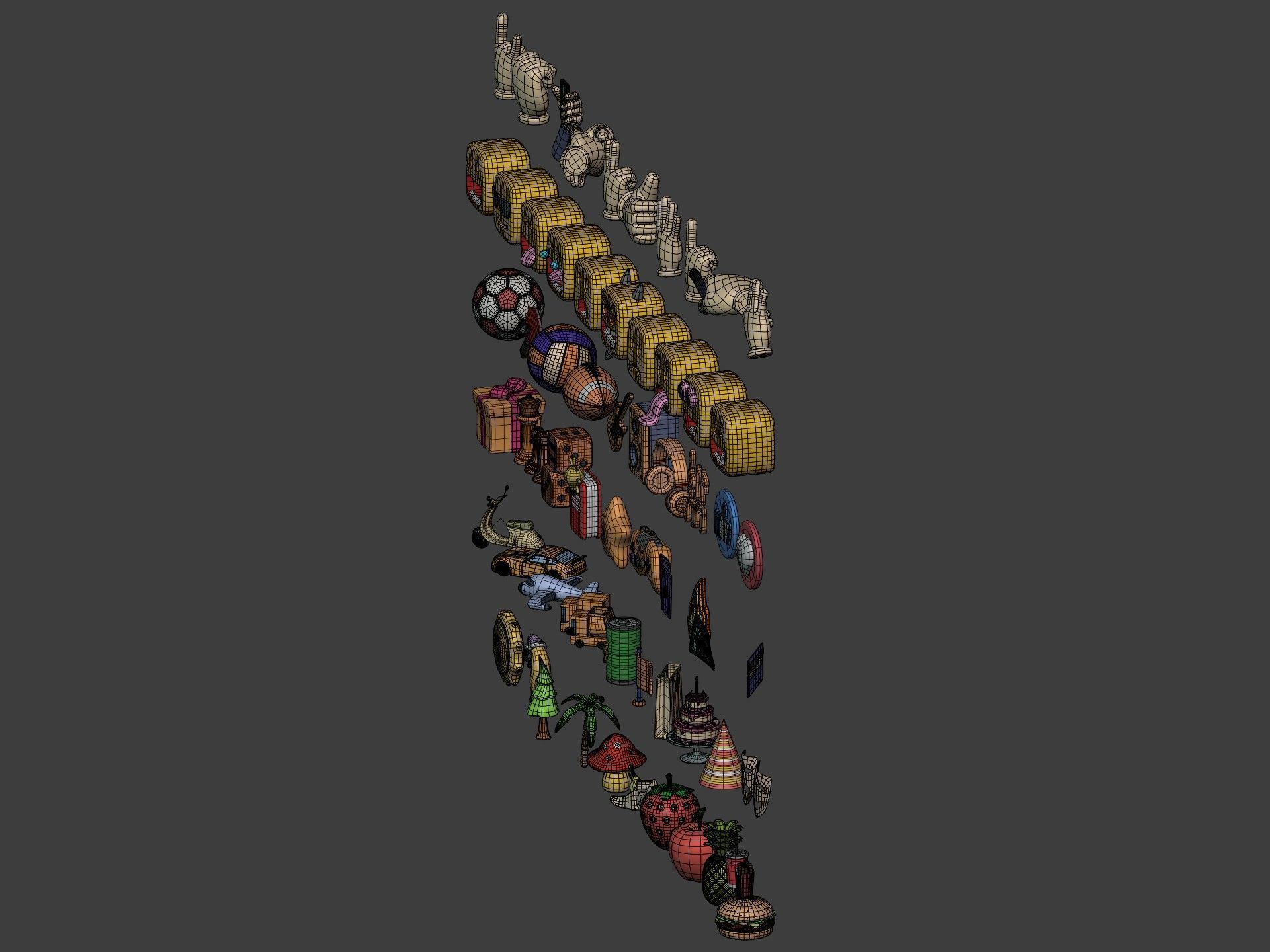 Cartoon Hand - Icon Pack - Smiley Sun Game Car Airplane Ball Low-poly 3D model_8