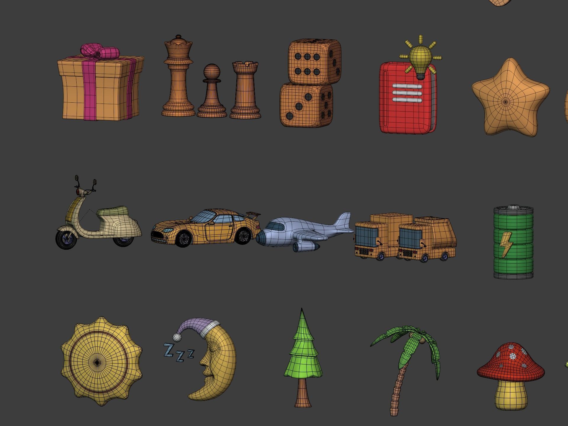 Cartoon Hand - Icon Pack - Smiley Sun Game Car Airplane Ball Low-poly 3D model_13