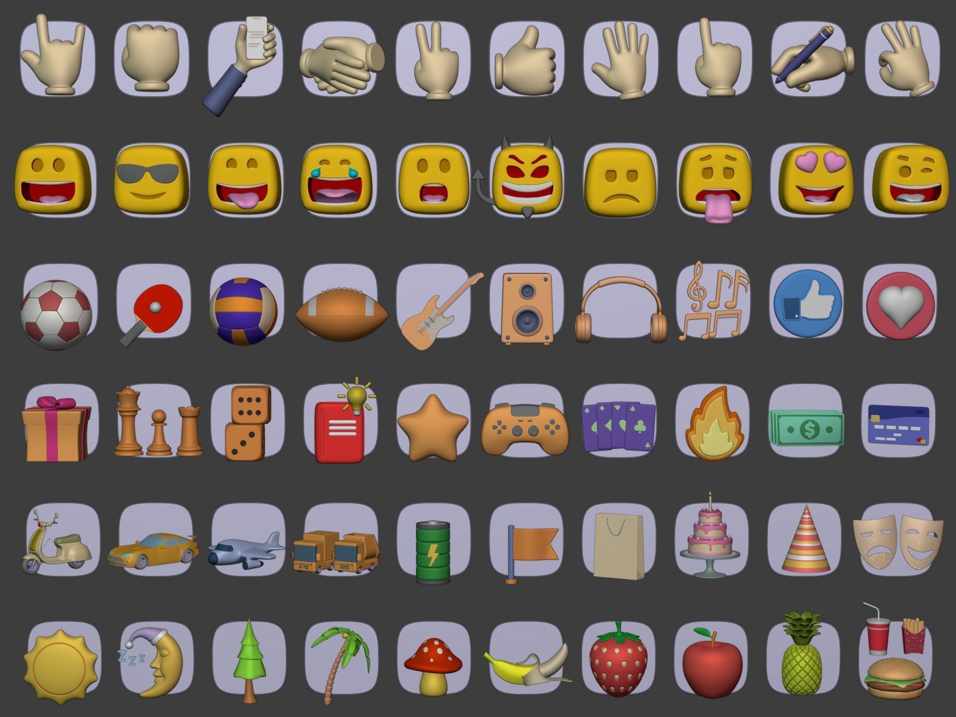 Cartoon Hand - Icon Pack - Smiley Sun Game Car Airplane Ball Low-poly 3D model_1