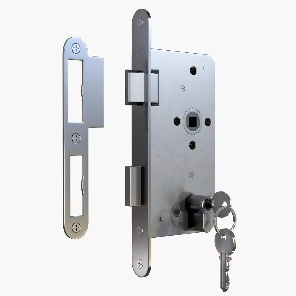 Euro Profile Cylinder Barrel Lock with keys 3D model_0