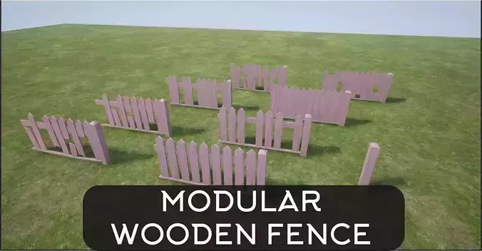 Modular Wooden Fence Low-poly 3D model