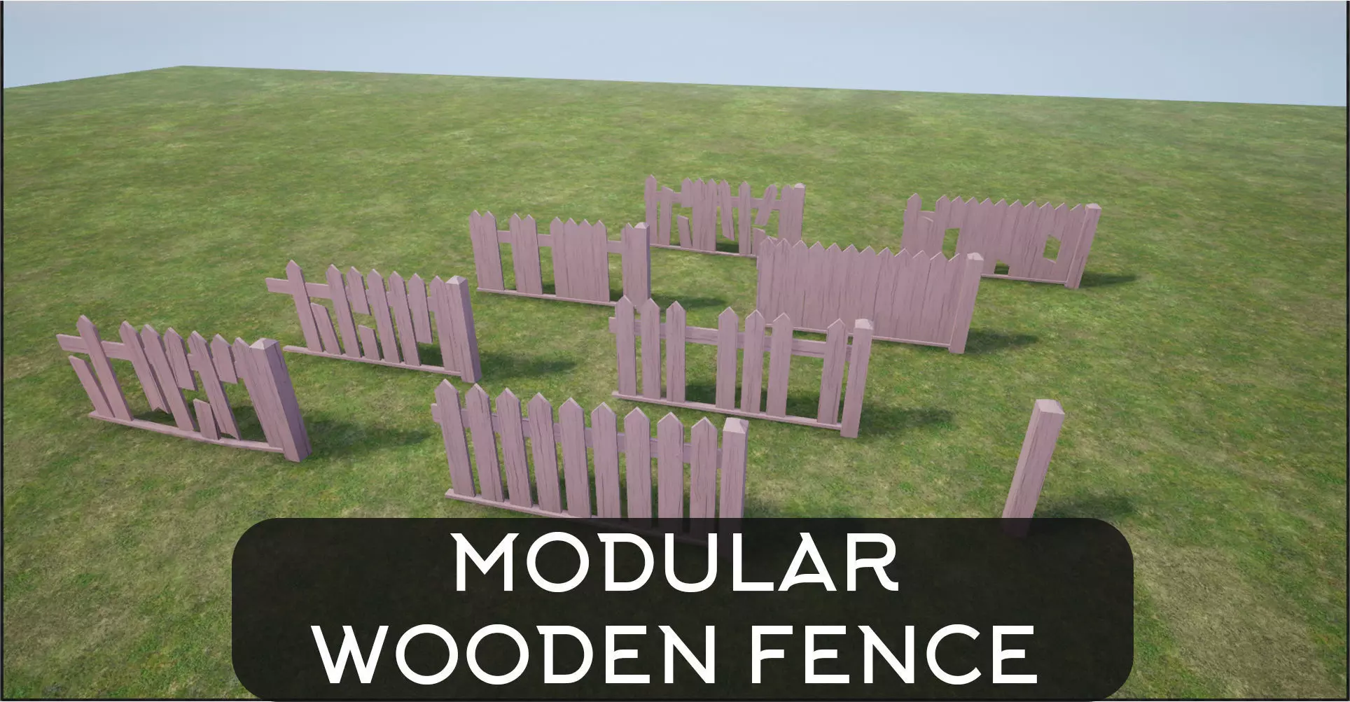 Modular Wooden Fence Low-poly 3D model_0