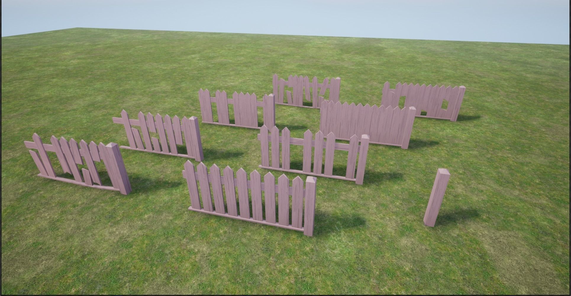 Modular Wooden Fence Low-poly 3D model_1