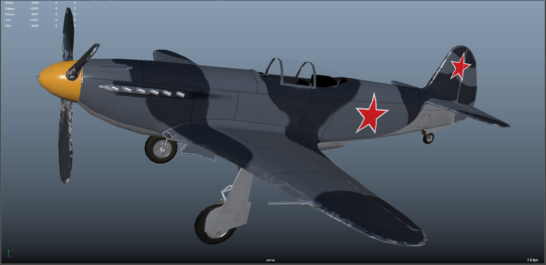 Yak-3 spitfire fighter plane - spitfire fighter plane Low-poly 3D model_18
