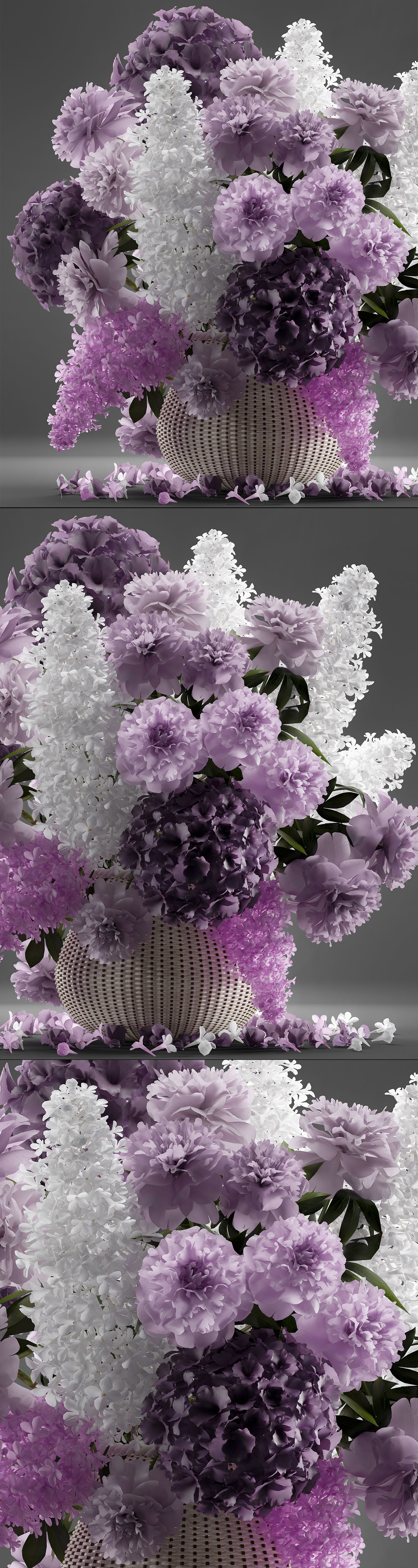 Bouquet of flowers in a basket 5 3D model_10
