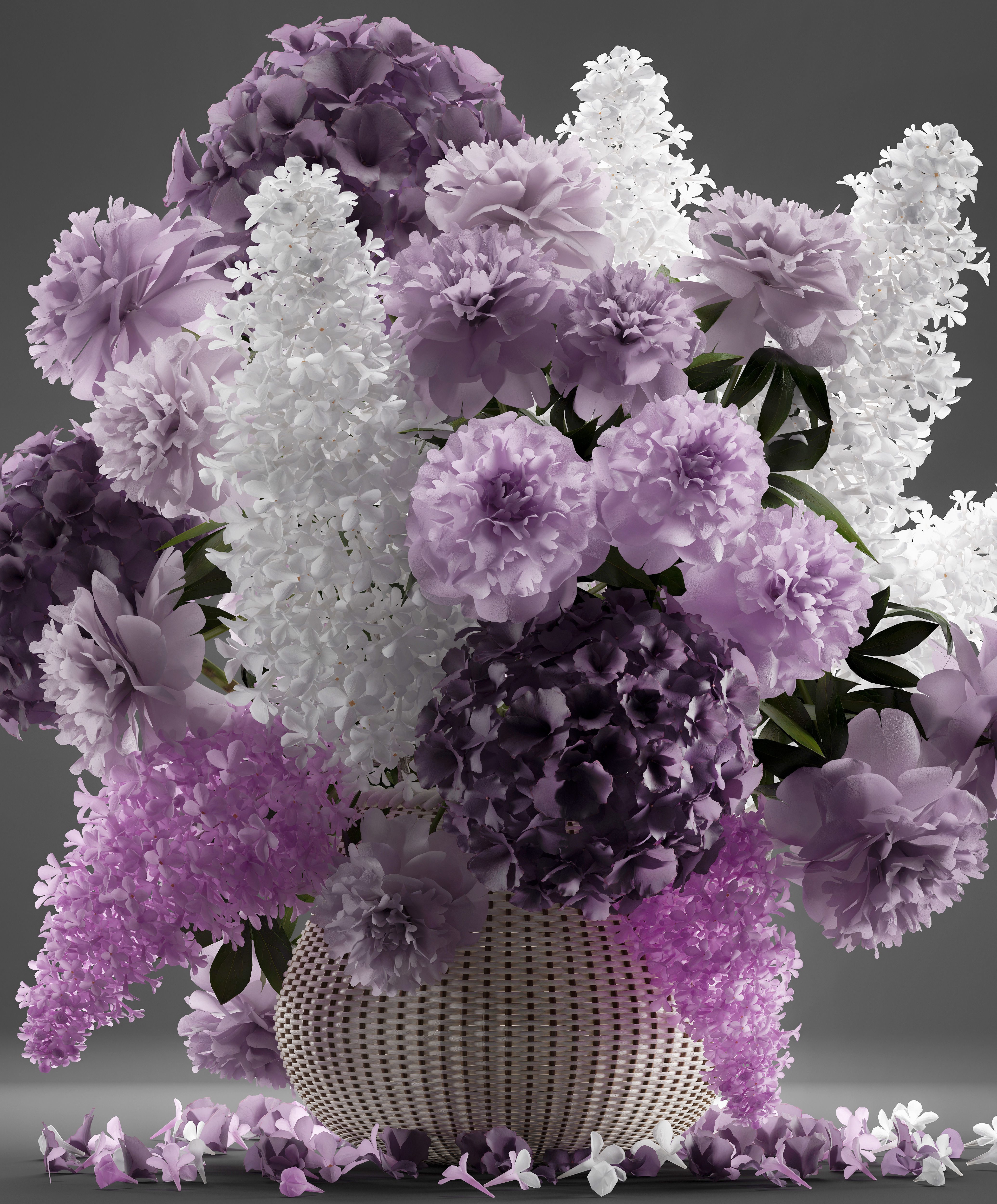 Bouquet of flowers in a basket 5 3D model_2
