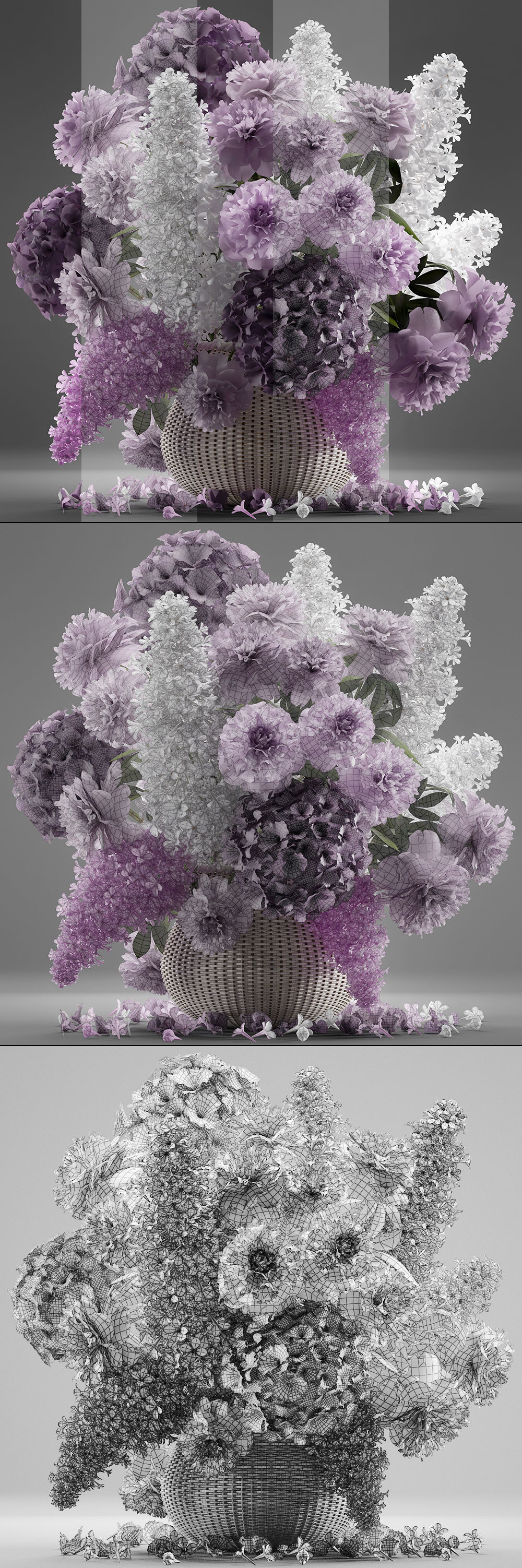 Bouquet of flowers in a basket 5 3D model_8