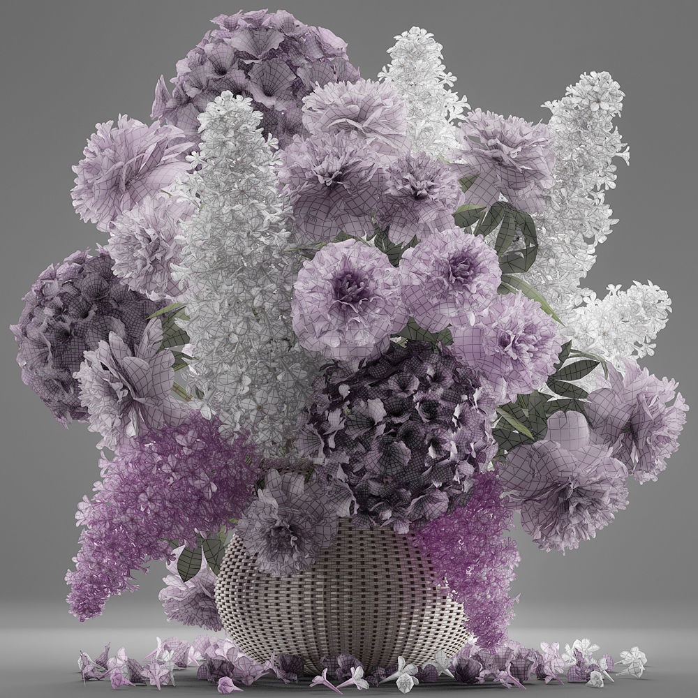 Bouquet of flowers in a basket 5 3D model_7