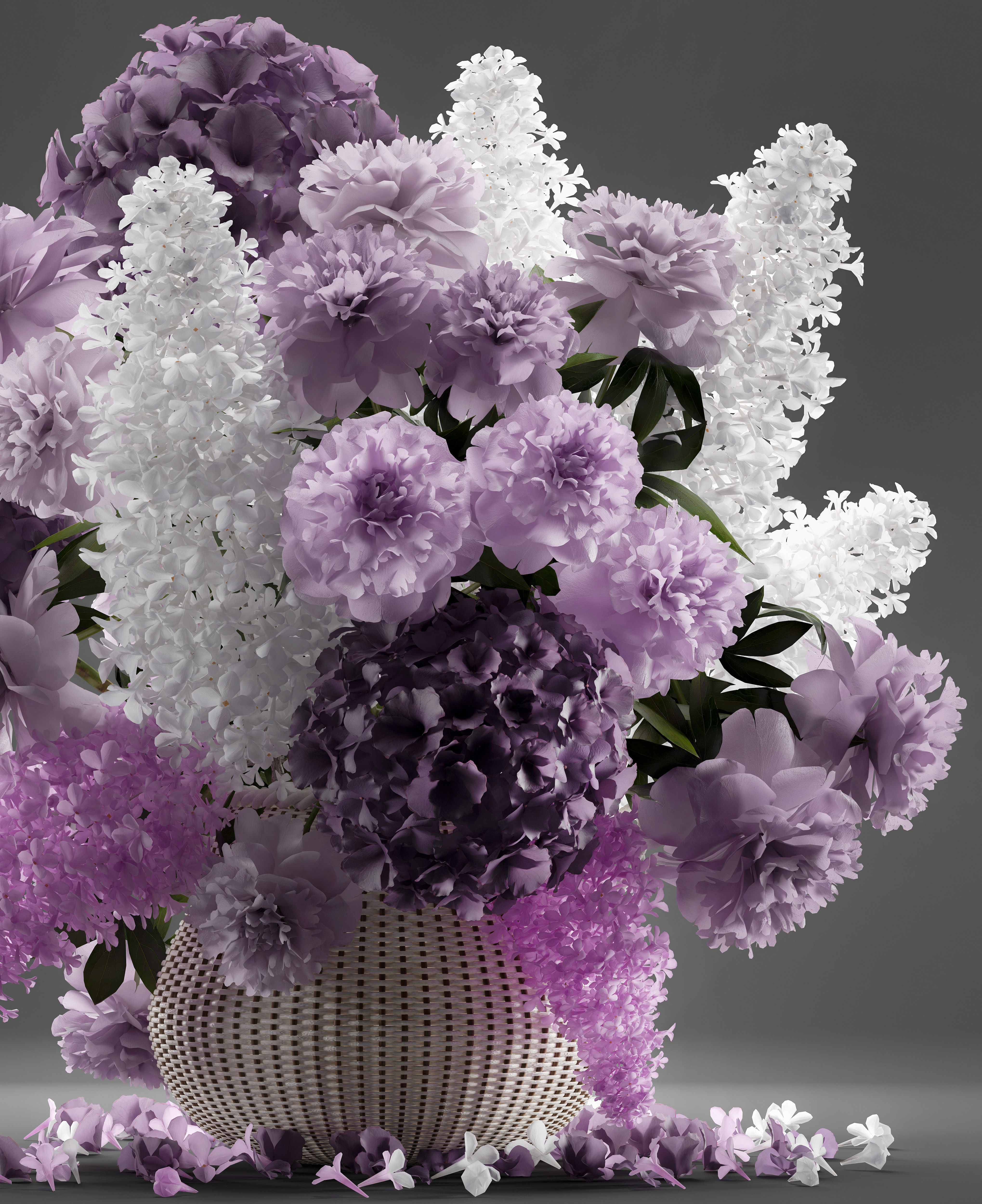Bouquet of flowers in a basket 5 3D model_1