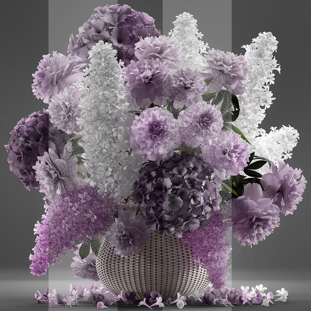 Bouquet of flowers in a basket 5 3D model_6