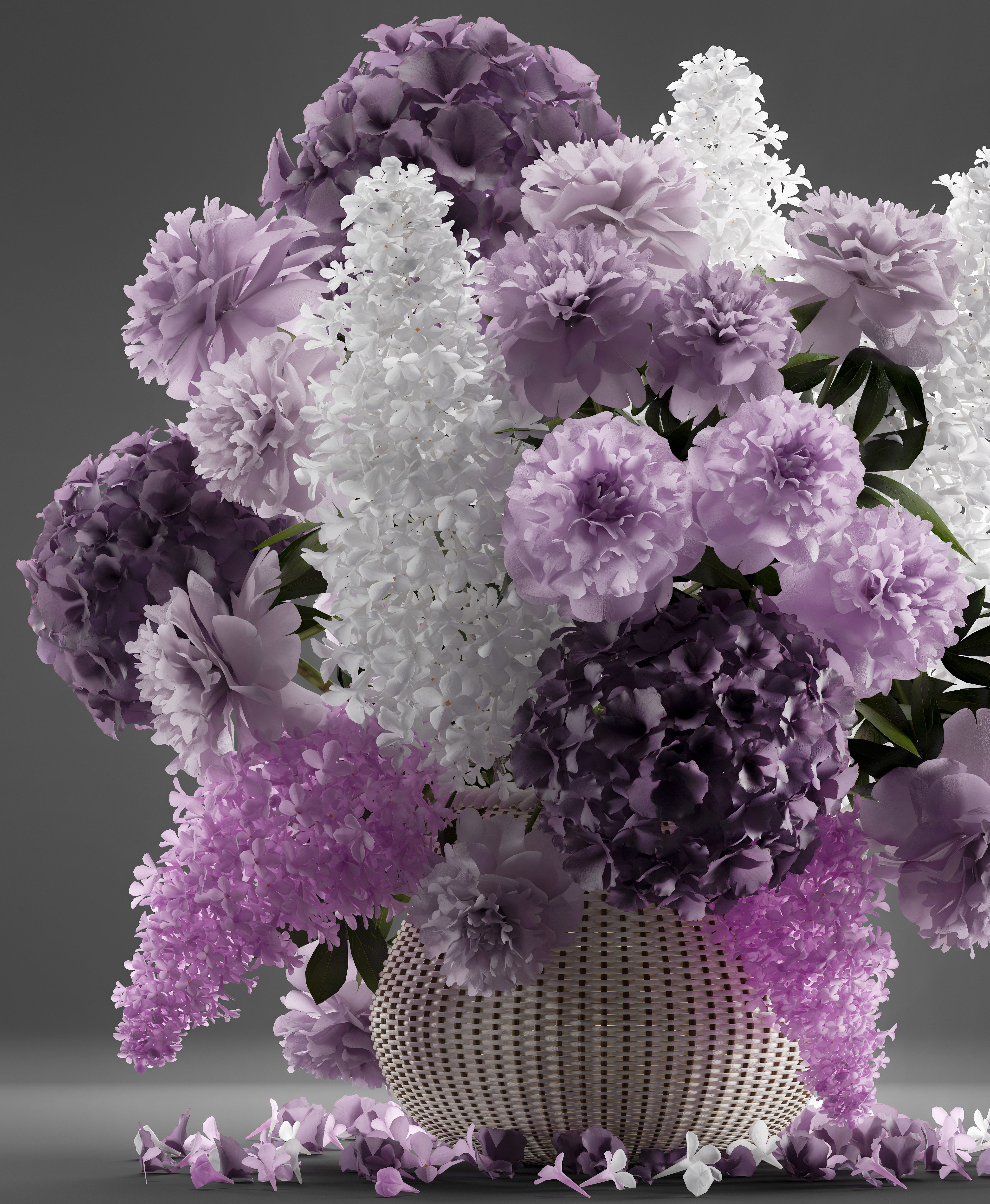 Bouquet of flowers in a basket 5 3D model_3