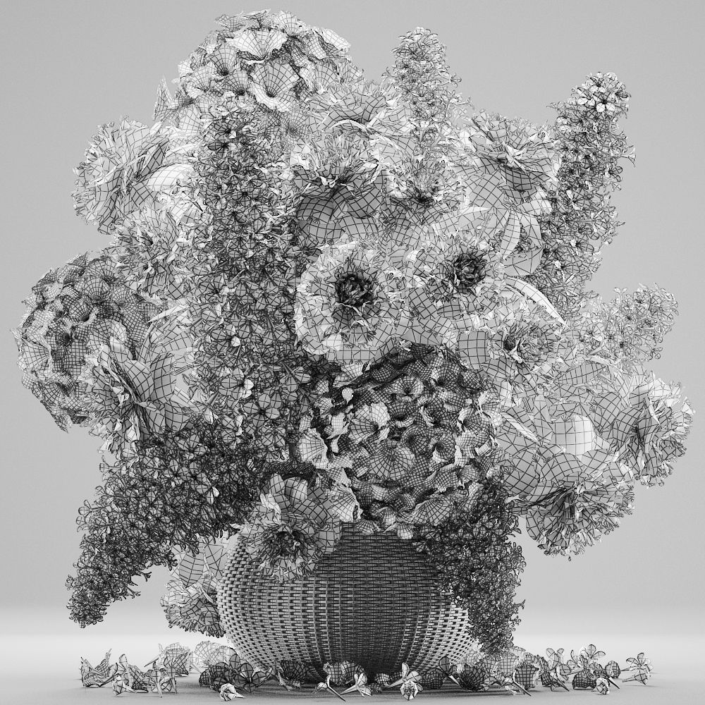 Bouquet of flowers in a basket 5 3D model_5