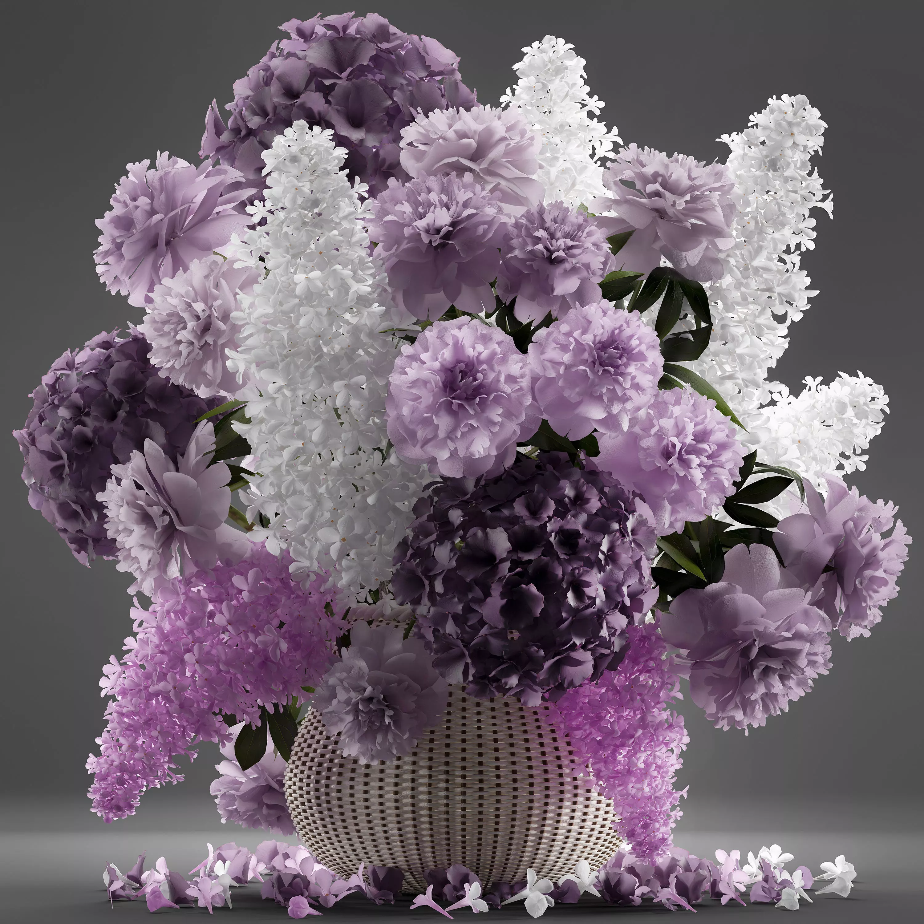 Bouquet of flowers in a basket 5 3D model_0