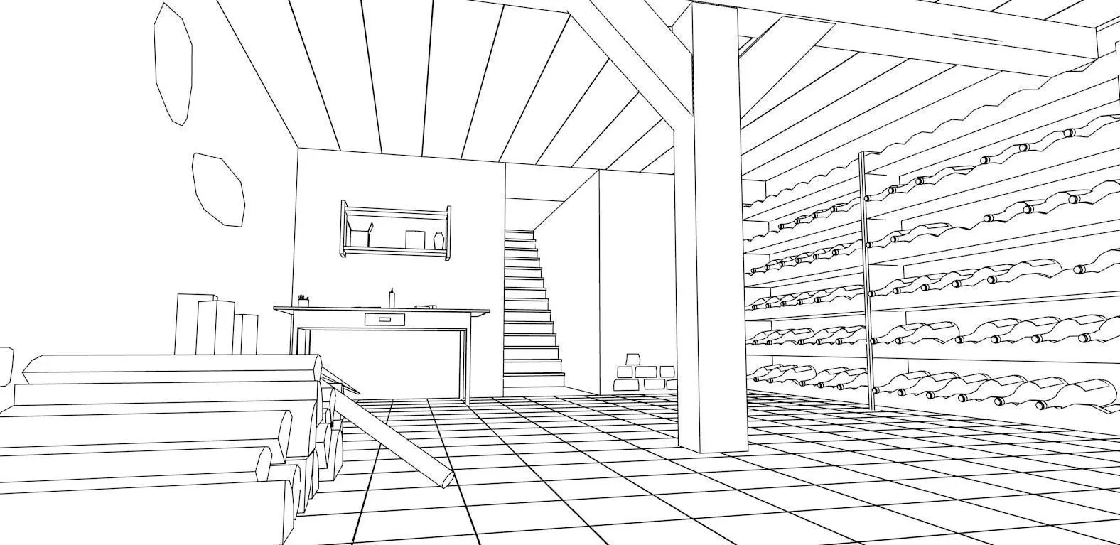 Paper Drawn Basement 3D model_0