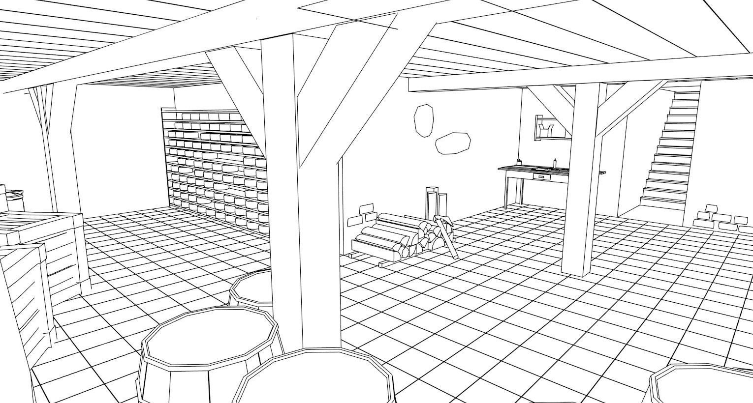 Paper Drawn Basement 3D model_5