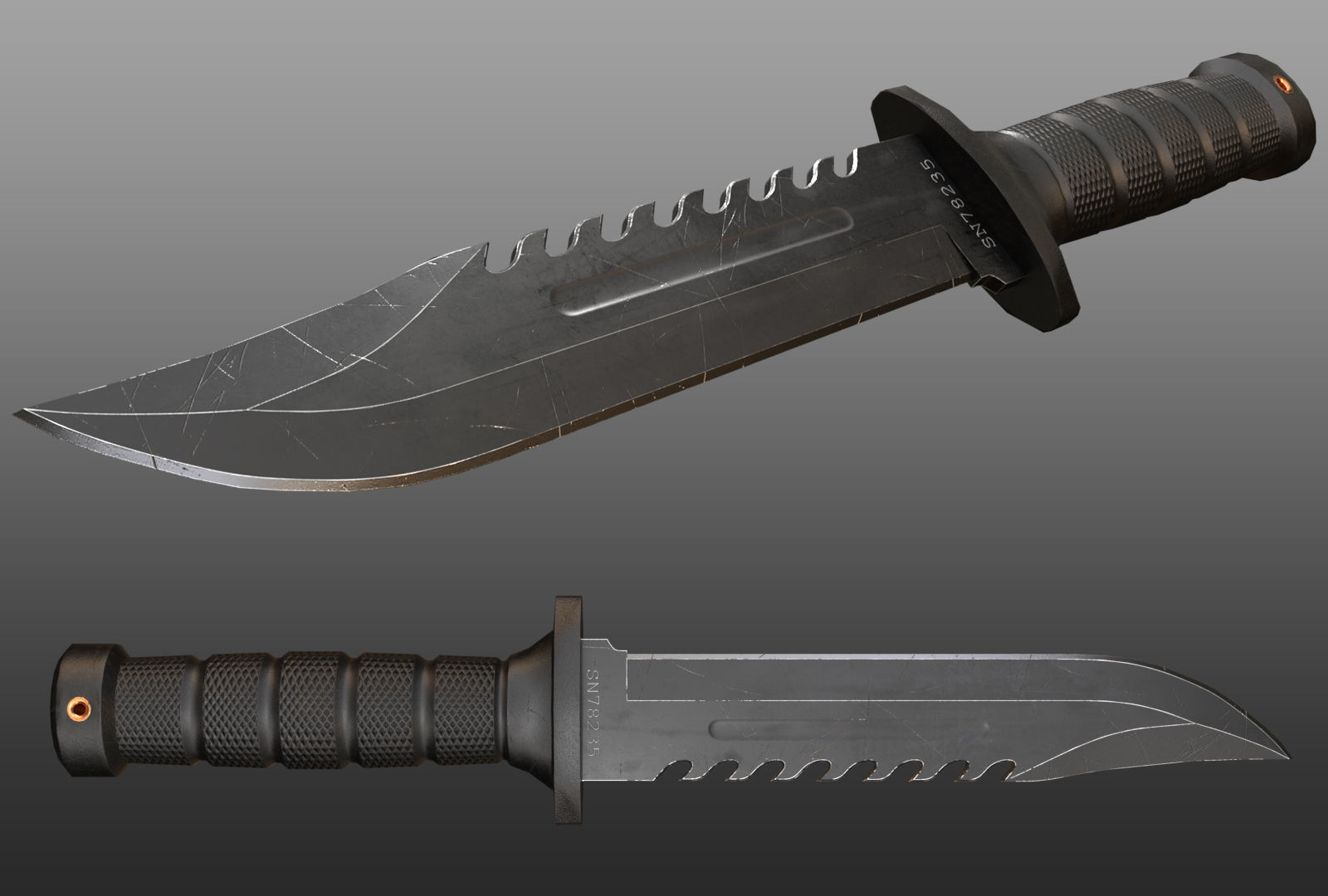 Combat Knife and Sheath Low-poly 3D model_5