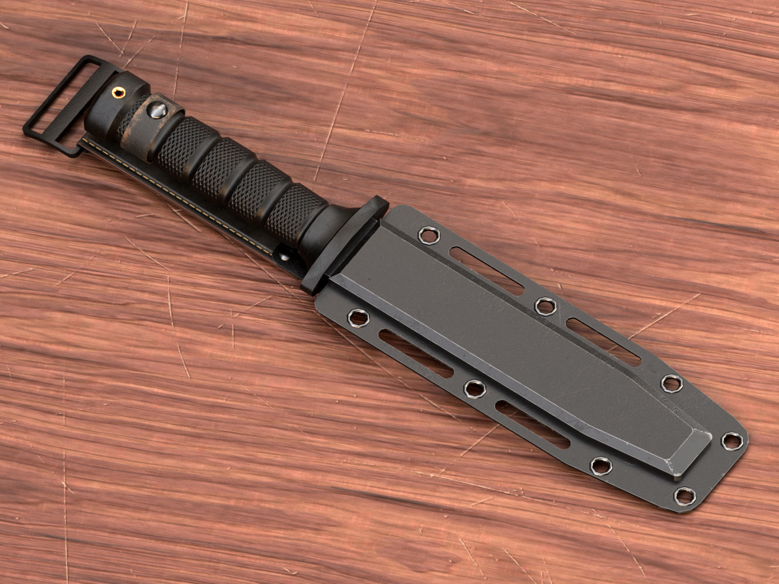 Combat Knife and Sheath Low-poly 3D model_2