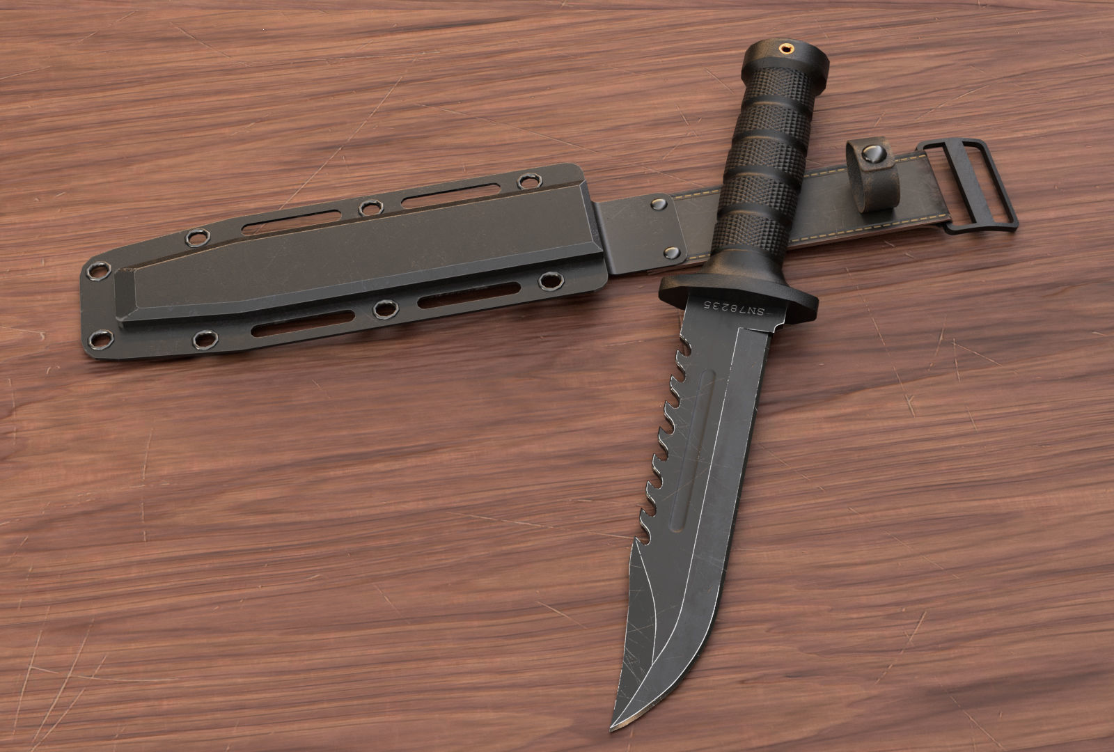 Combat Knife and Sheath Low-poly 3D model_3