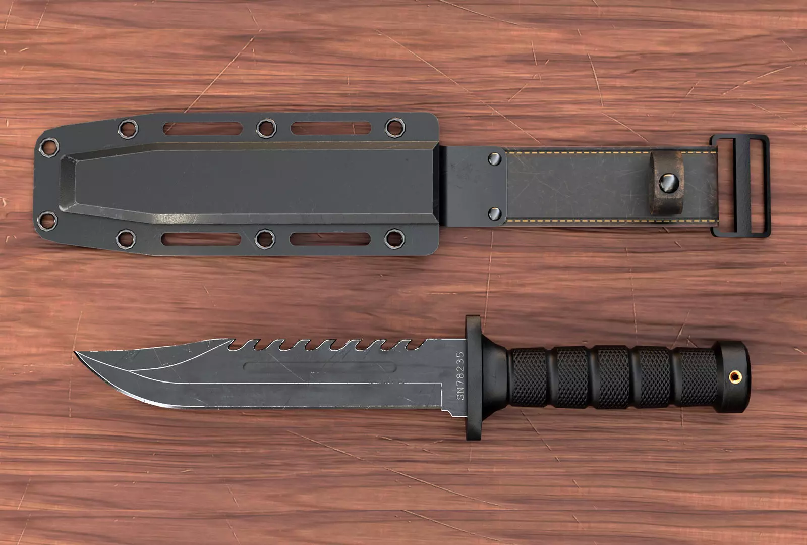 Combat Knife and Sheath Low-poly 3D model_0