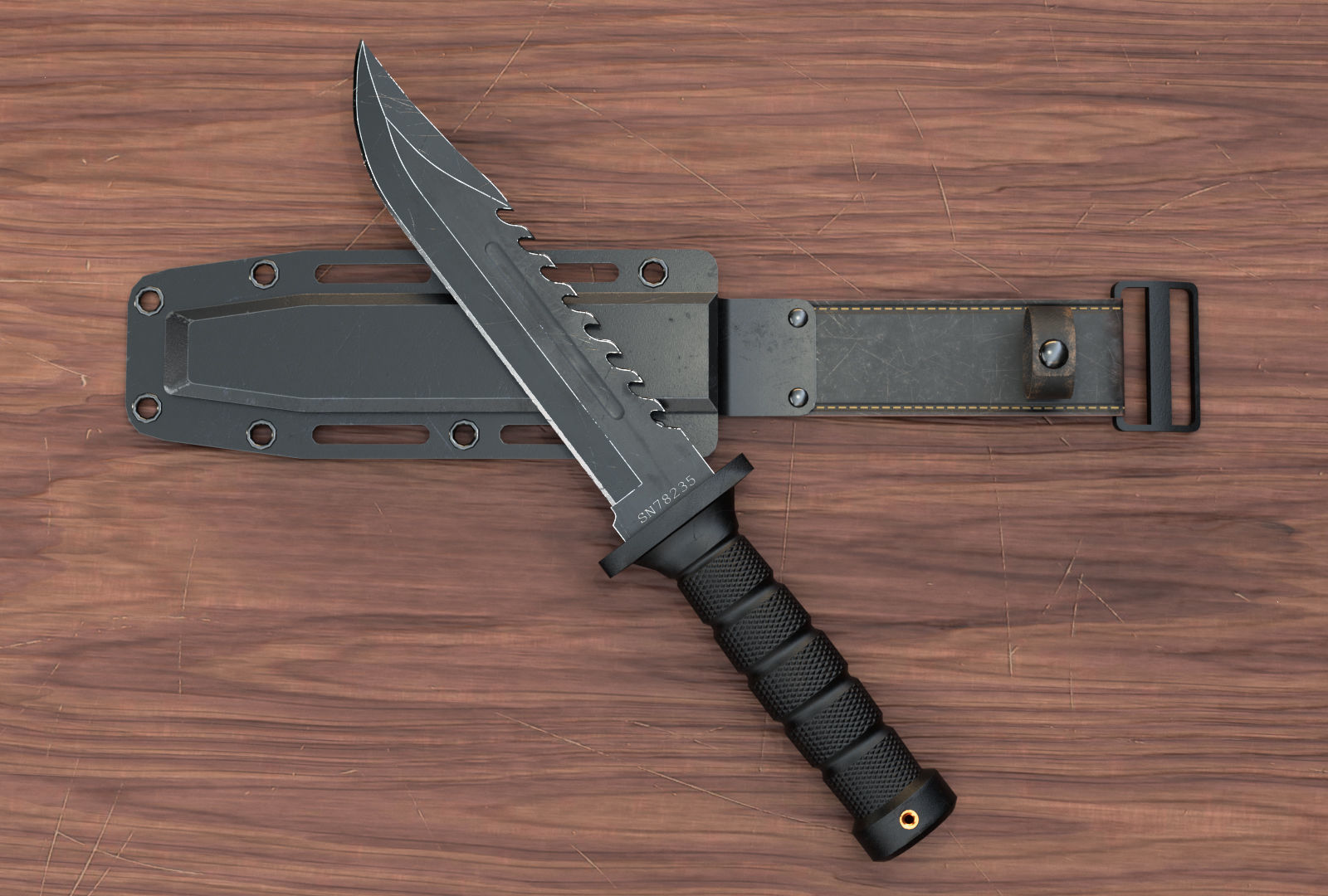 Combat Knife and Sheath Low-poly 3D model_1