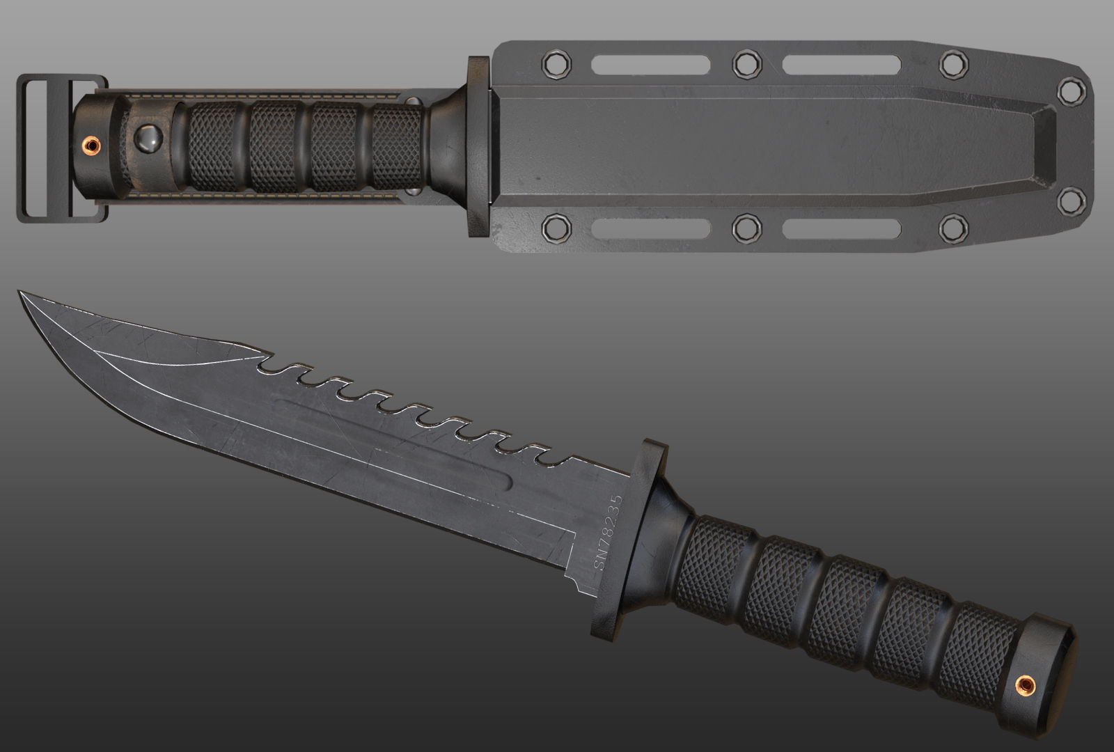 Combat Knife and Sheath Low-poly 3D model_7