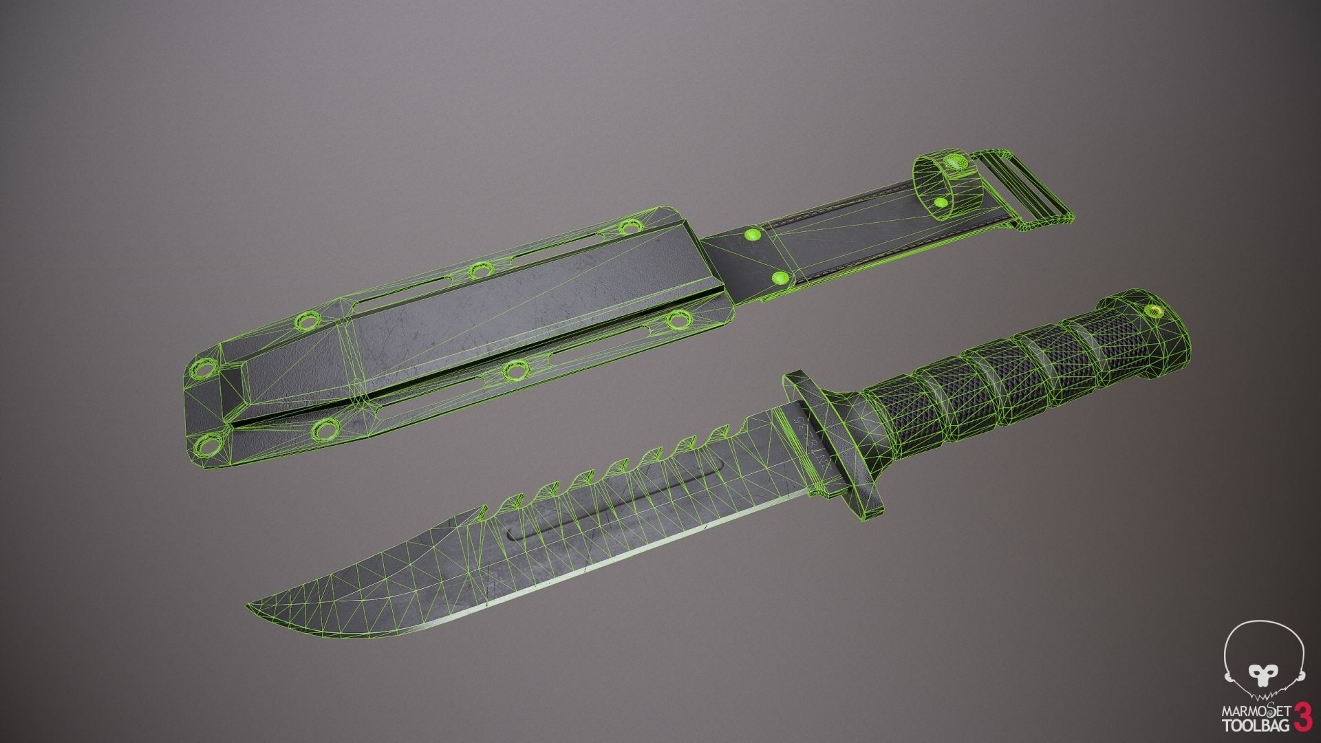 Combat Knife and Sheath Low-poly 3D model_12