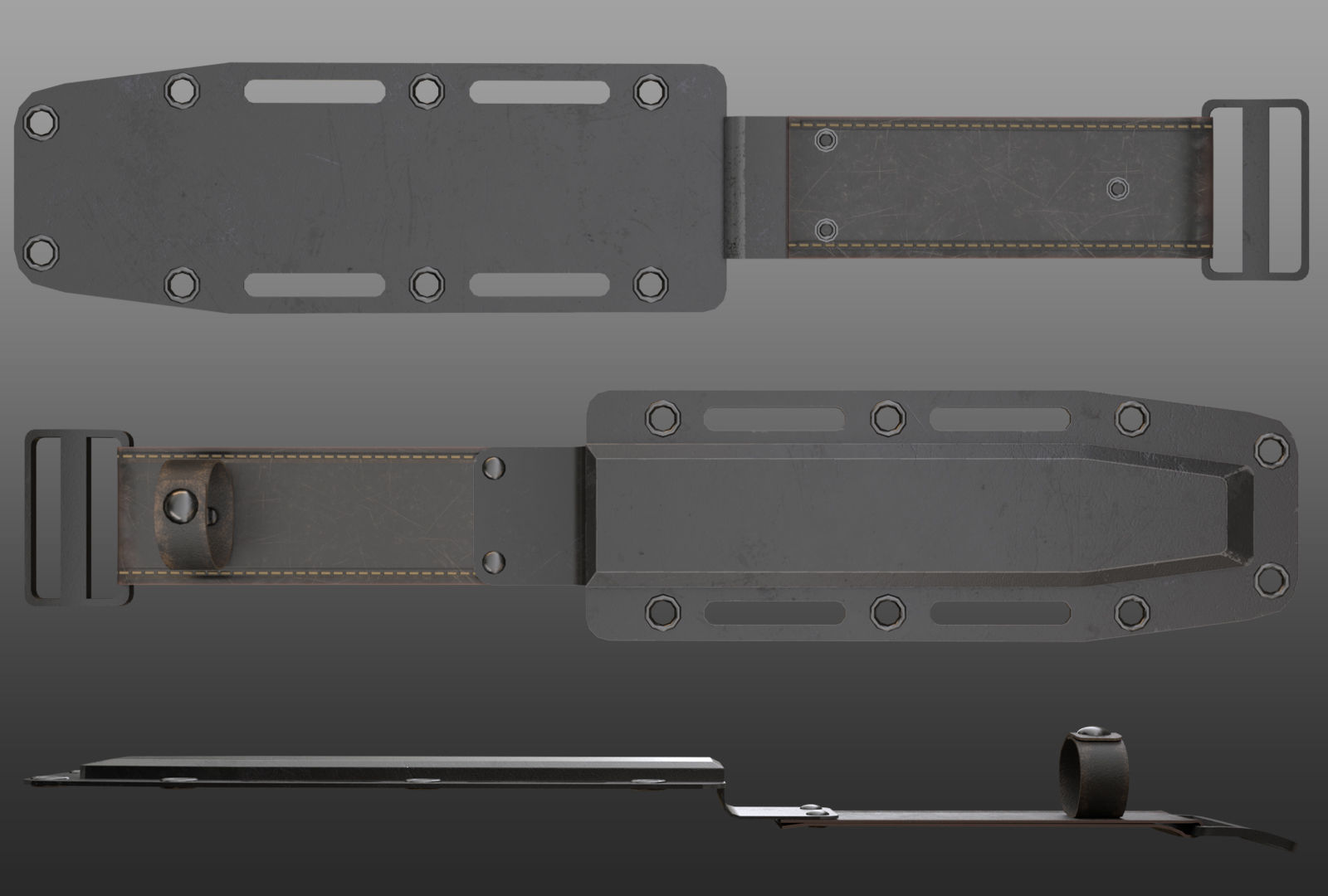 Combat Knife and Sheath Low-poly 3D model_6