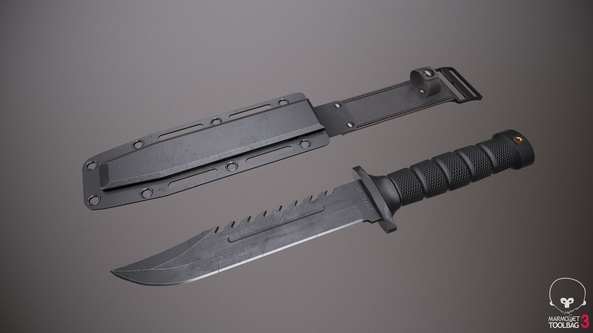 Combat Knife and Sheath Low-poly 3D model_11