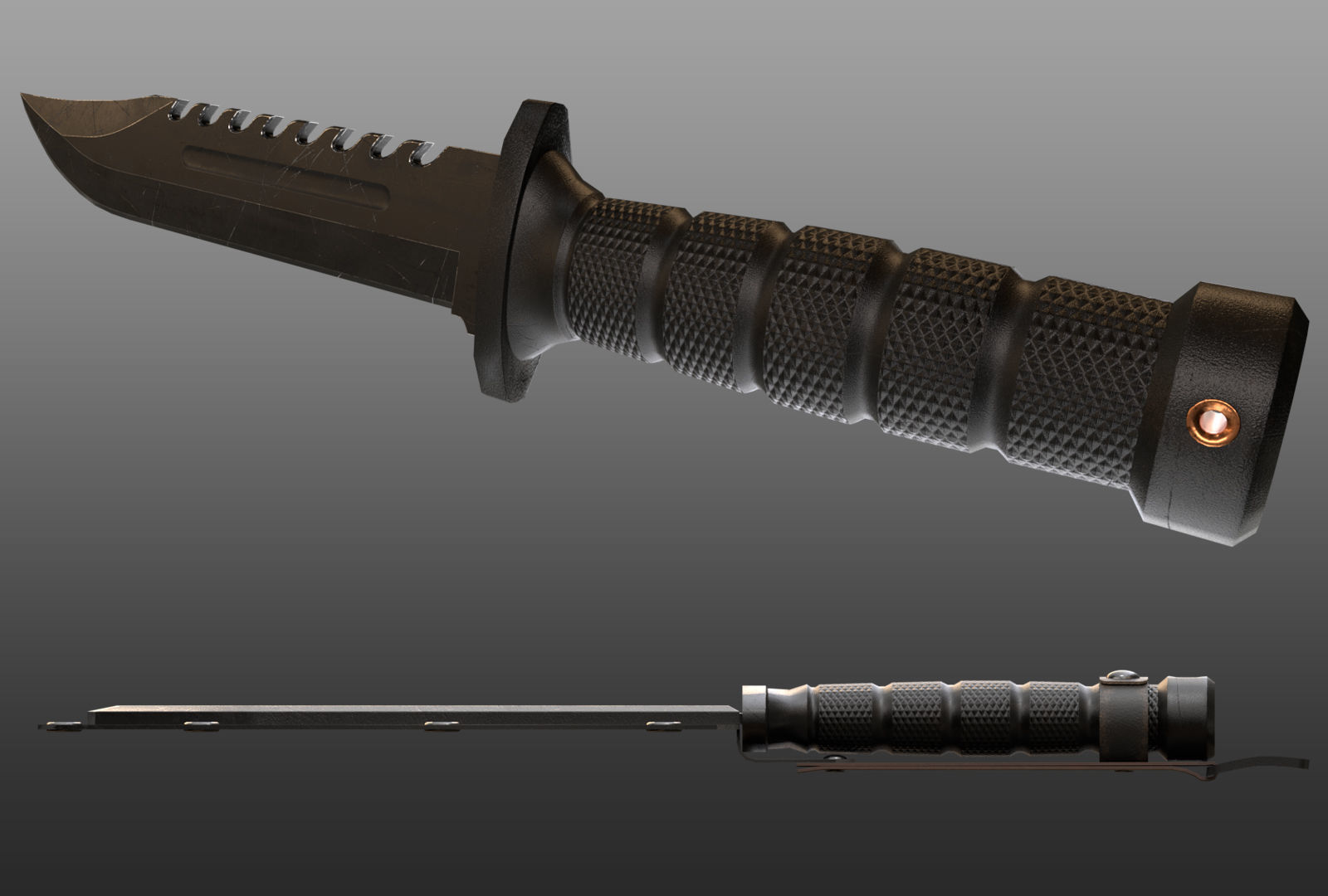 Combat Knife and Sheath Low-poly 3D model_8