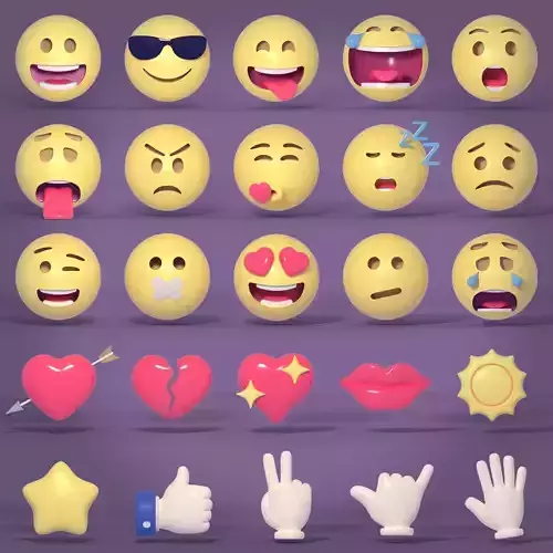 Smiley Emoji Cartoon Icon Pack Collection -- Hand Heart Star Sun