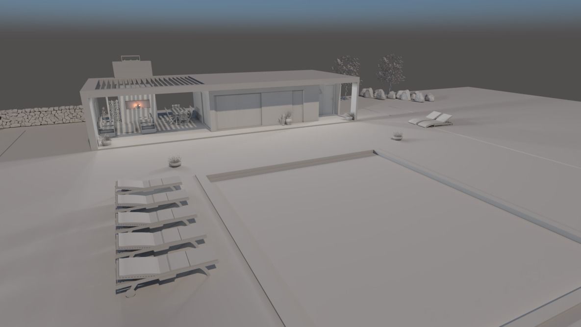 modern house with swimming pool and fireplace 3d model exterior Low-poly 3D model_5