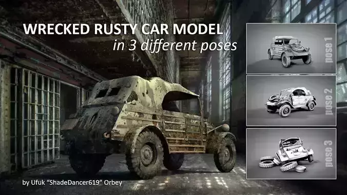 Wrecked Rusty Car 3D model