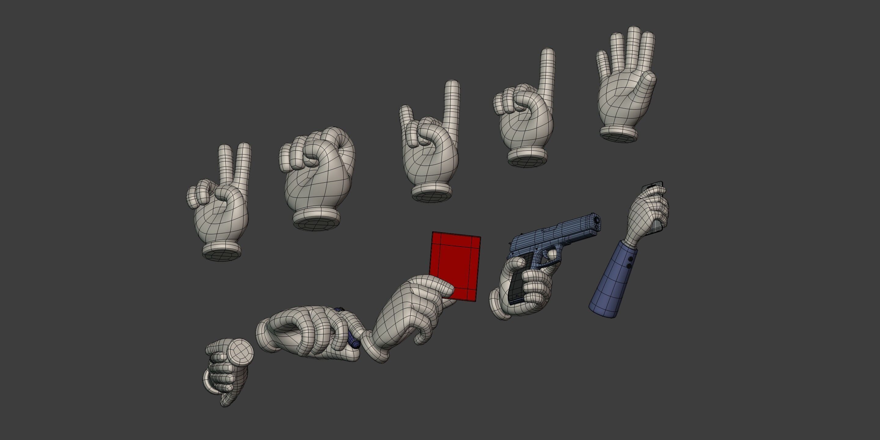 Cartoon Hands and Icons Pack - Gun - Pen - Red Card - Smartphone Low-poly 3D model_18