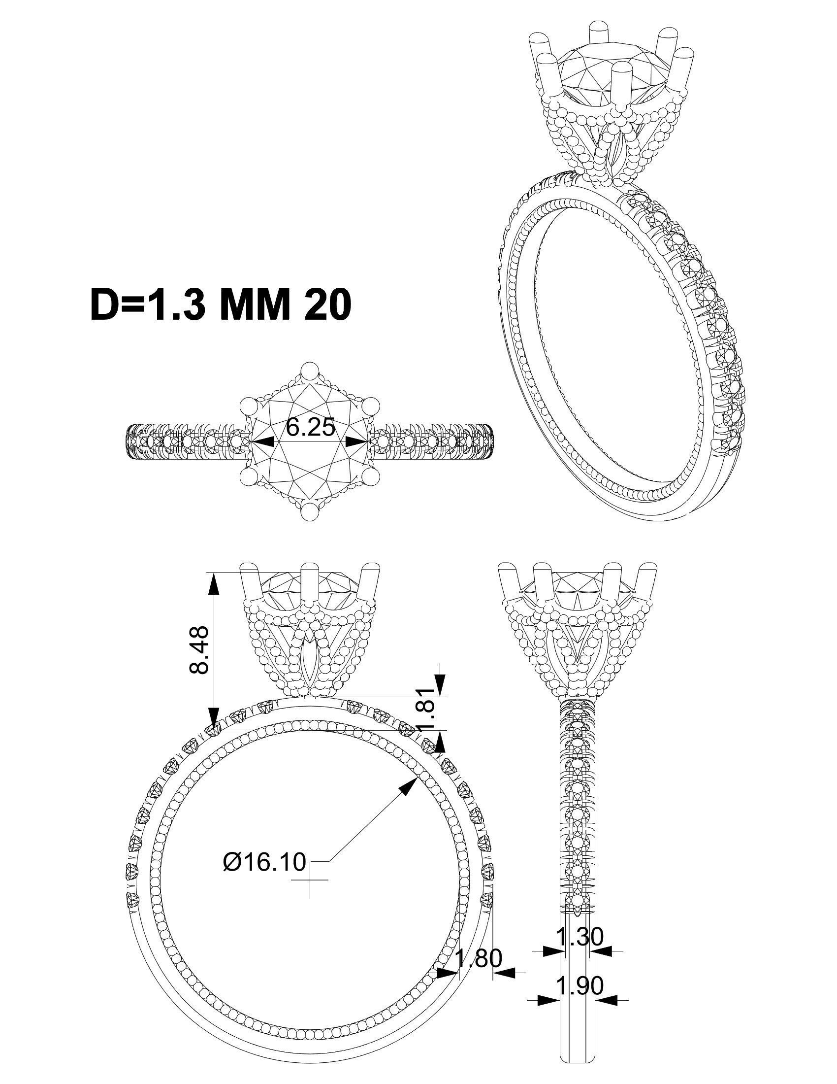 Engagement ring with patterned basket 3D print model_4