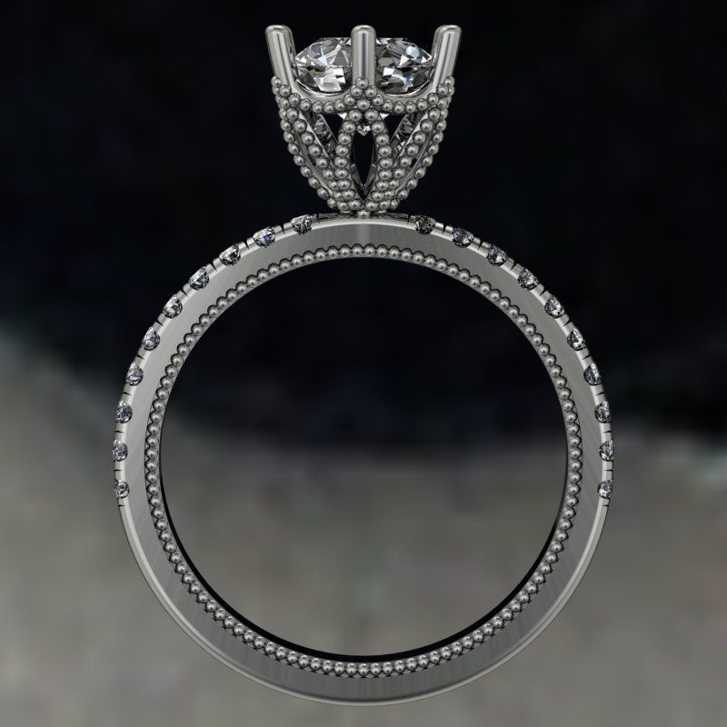 Engagement ring with patterned basket 3D print model_2