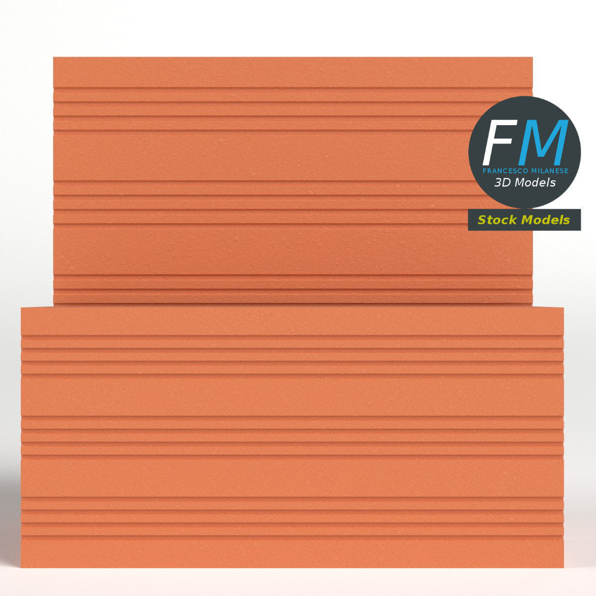 Bricks brick block with two rows of 3D model_4