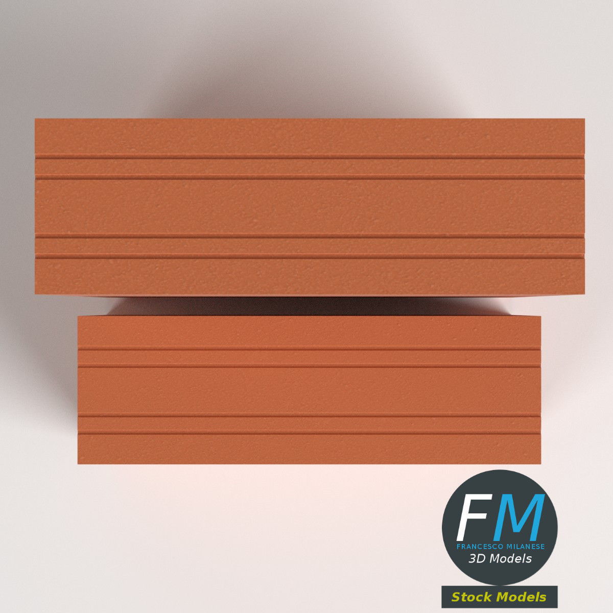 Bricks brick block with two rows of 3D model_6