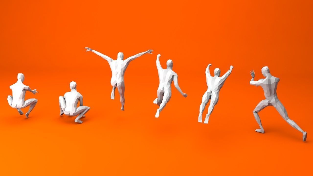 6 Super Heroes People Minimalist Low-poly 3D model_3