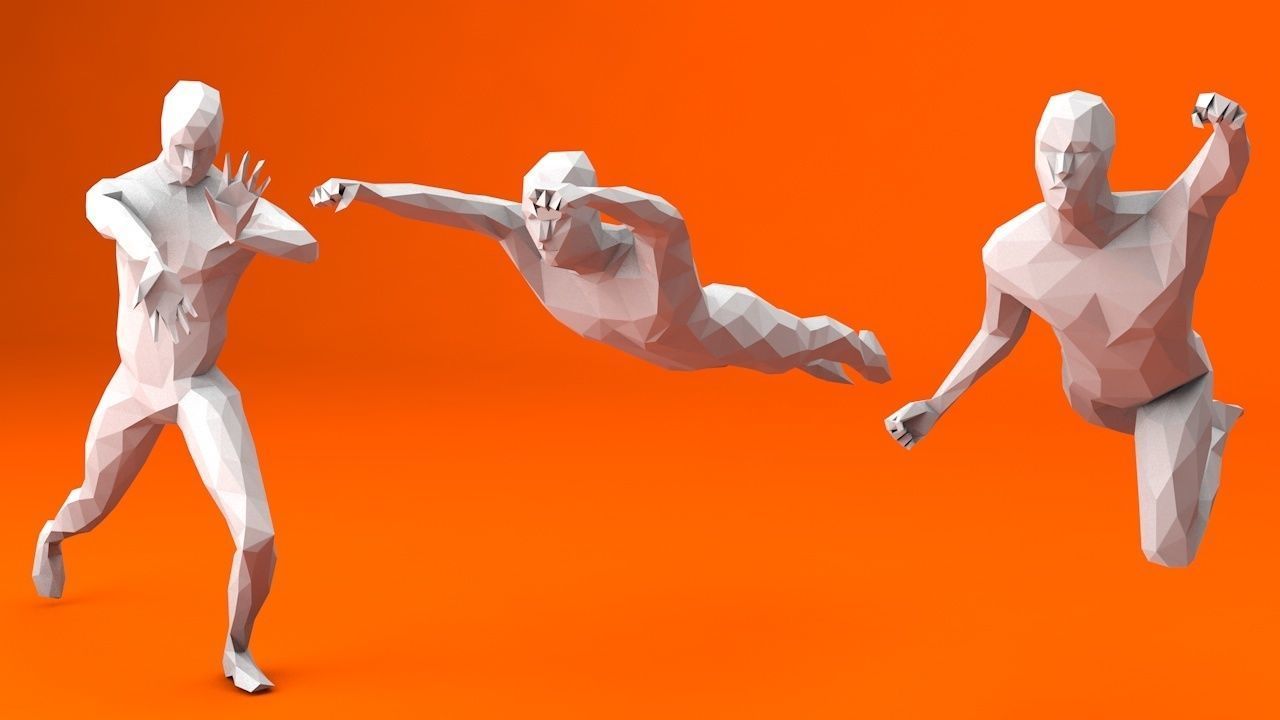 6 Super Heroes People Minimalist Low-poly 3D model_1