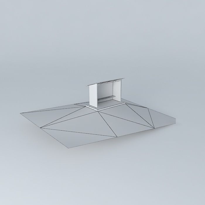 Station 1 wooden bench in middle of grassy field Free 3D model_3