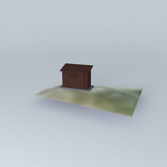 Station 1 wooden bench in middle of grassy field Free 3D model_1