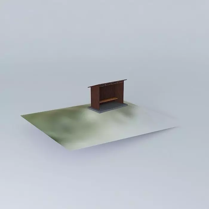 Station 1 wooden bench in middle of grassy field Free 3D model_0