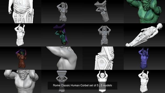 Rome Classic Human Corbel set of 5 3D Model Collection