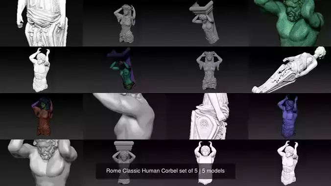 Rome Classic Human Corbel set of 5 3D Model Collection
