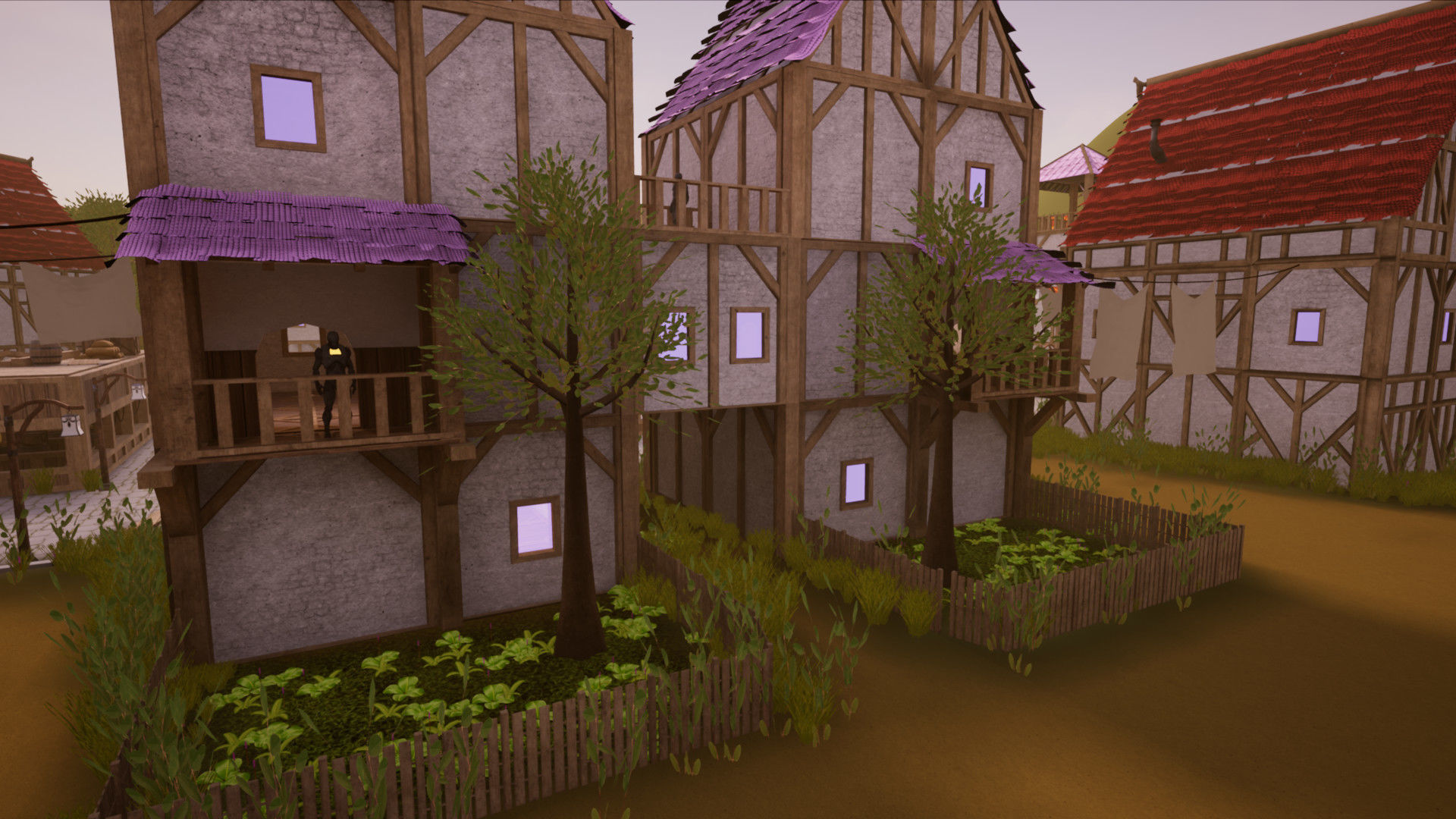 Modular Town Village Houses Kit Low-poly 3D model_6