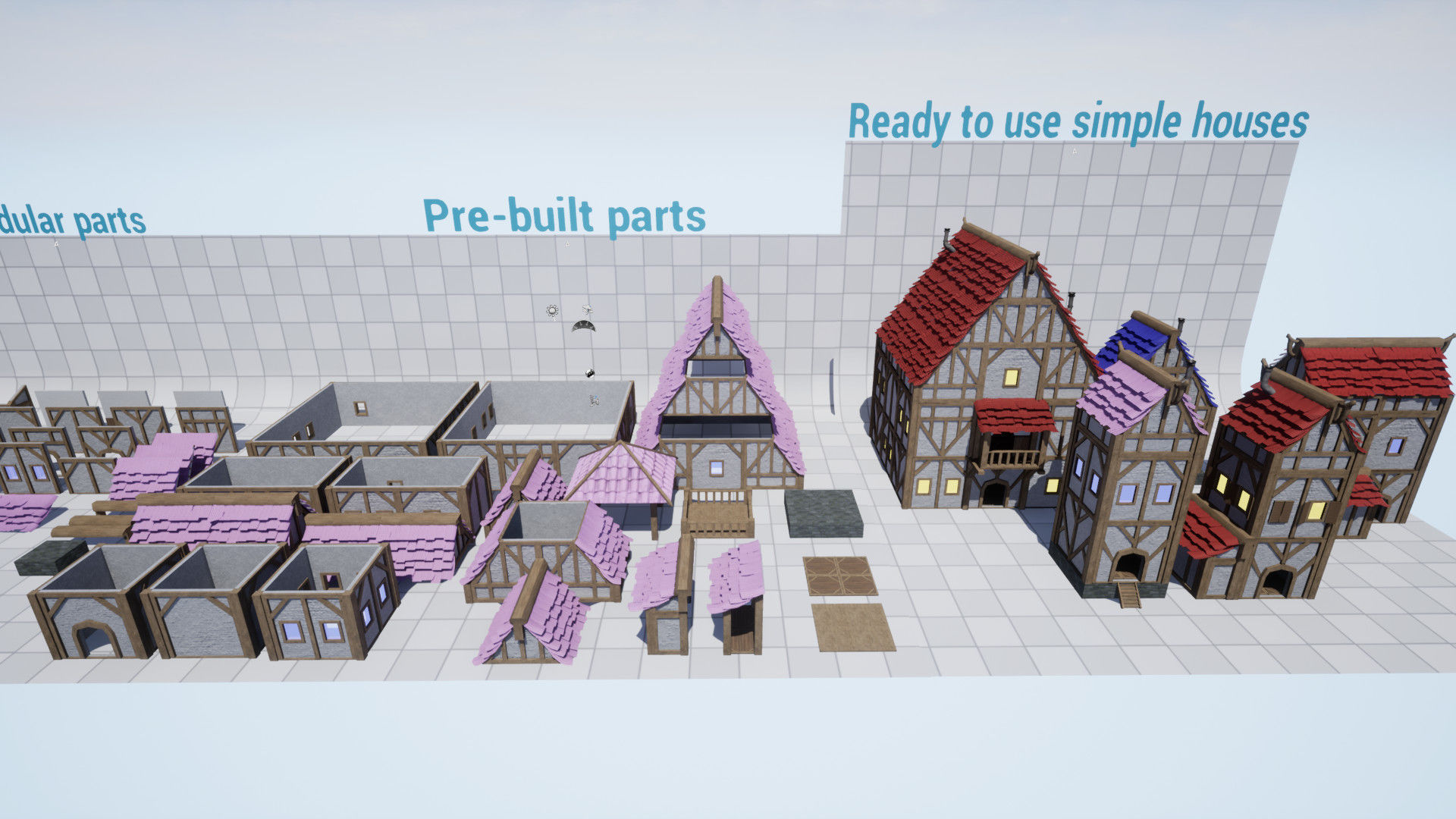 Modular Town Village Houses Kit Low-poly 3D model_15