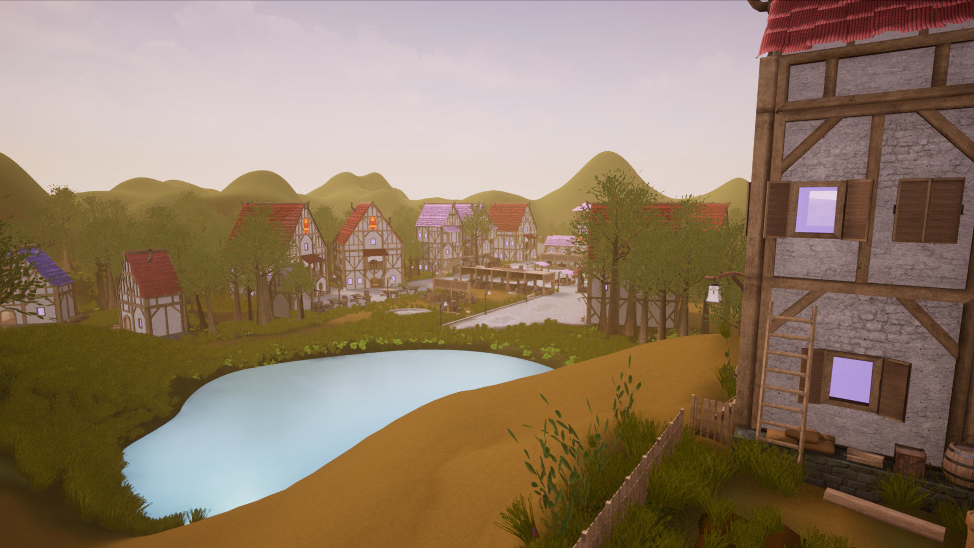 Modular Town Village Houses Kit Low-poly 3D model_13